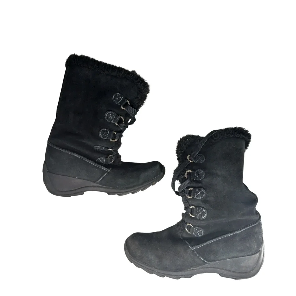 Sporto Jojo Women Black Leather Waterproof Winter Boots Faux Fur Lining Size 10M
